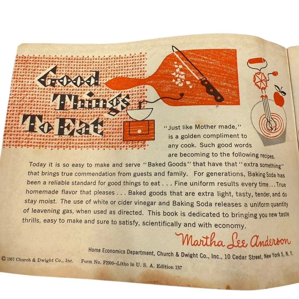 VTG 1957 Baking Soda Recipe Booklet Arm & Hammer 1950's Cookbook‎ Recipes Decor